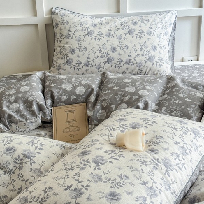 91家纺网 家纺一手货源 找家纺 梵克保罗 2025秋冬新款全棉印花嵌绳款小清新系列四件套 野山居-灰