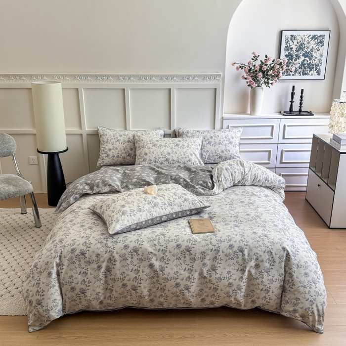 梵克保罗 2025秋冬新款全棉印花嵌绳款小清新系列四件套 野山居-灰