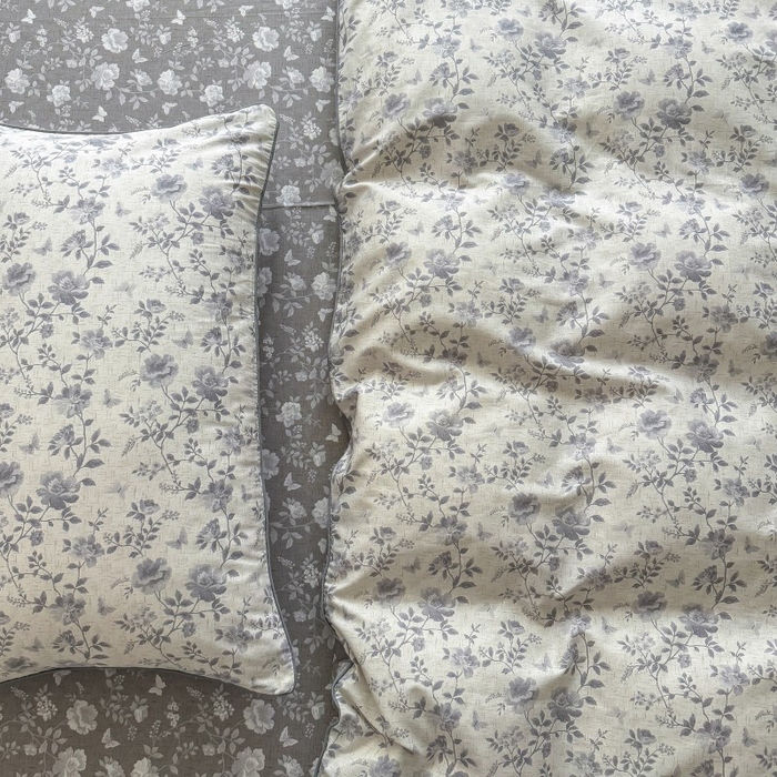 91家纺网 家纺一手货源 找家纺 梵克保罗 2025秋冬新款全棉印花嵌绳款小清新系列四件套 野山居-灰