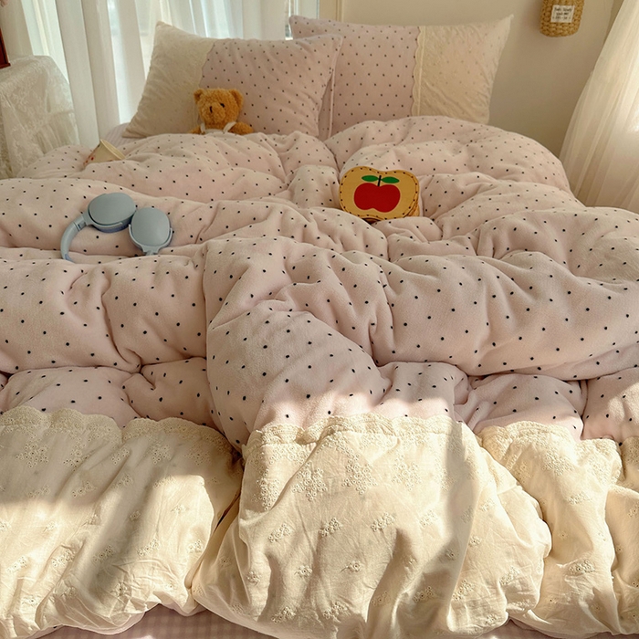 瑞莱 2025年秋冬新款全棉花边牛奶绒四件套 全棉花边-可可粉