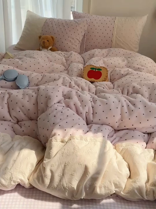 91家纺网 家纺一手货源 找家纺 （总）瑞莱 2025年秋冬新款全棉花边牛奶绒四件套