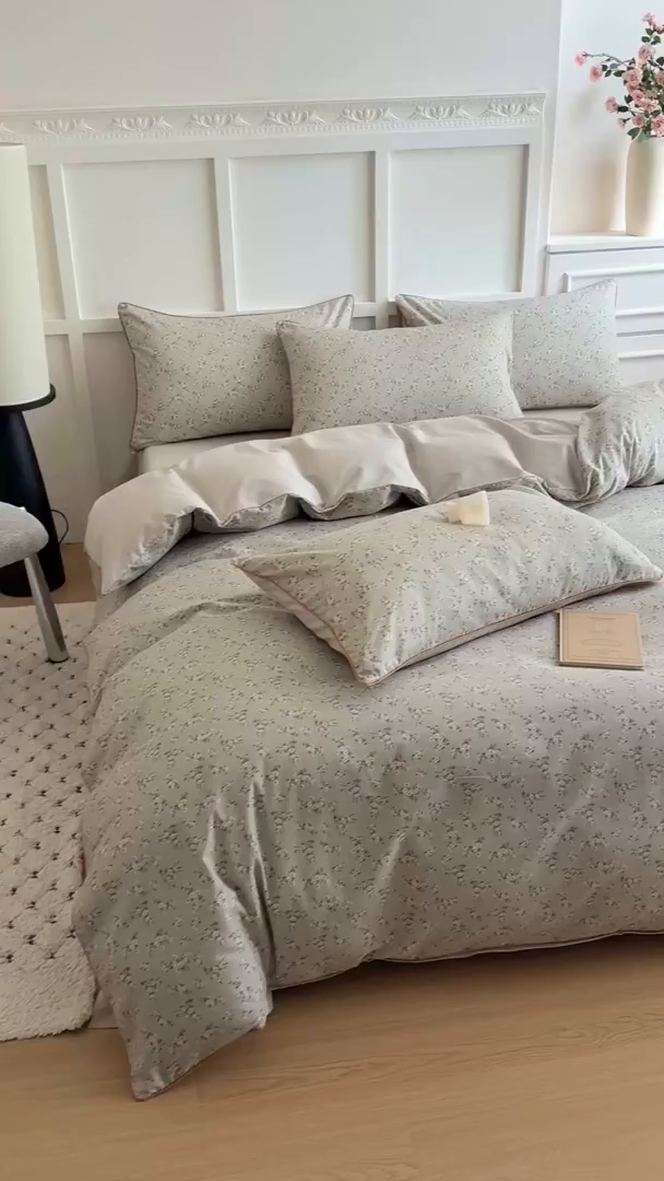 91家纺网 家纺一手货源 找家纺 梵克保罗 2025秋冬新款全棉印花嵌绳款小清新系列四件套 夏花-绿