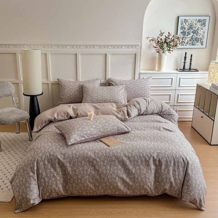 梵克保罗 2025秋冬新款全棉印花嵌绳款小清新系列四件套 夏花-豆沙