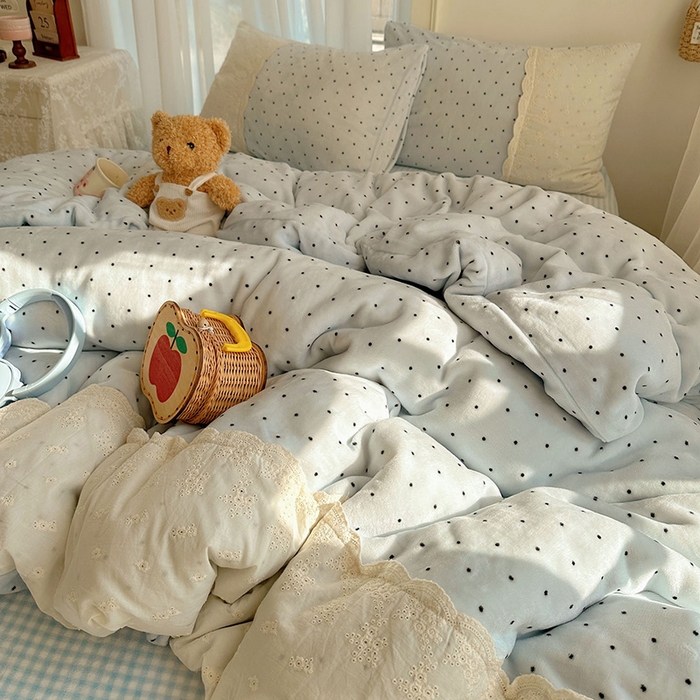 91家纺网 家纺一手货源 找家纺 瑞莱 2025年秋冬新款全棉花边牛奶绒四件套 全棉花边-可可蓝