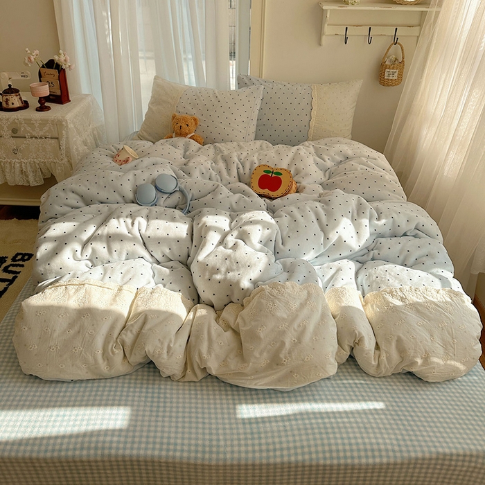 91家纺网 家纺一手货源 找家纺 瑞莱 2025年秋冬新款全棉花边牛奶绒四件套 全棉花边-可可蓝