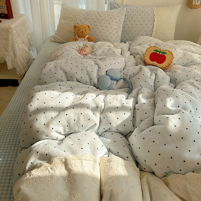 91家纺网 家纺一手货源 找家纺 瑞莱 2025年秋冬新款全棉花边牛奶绒四件套 全棉花边-可可蓝