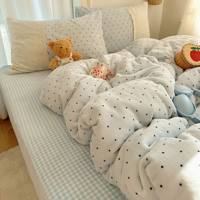 91家纺网 家纺一手货源 找家纺 瑞莱 2025年秋冬新款全棉花边牛奶绒四件套 全棉花边-可可蓝