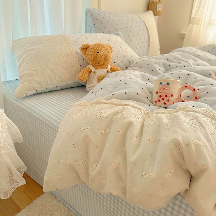 91家纺网 家纺一手货源 找家纺 瑞莱 2025年秋冬新款全棉花边牛奶绒四件套 全棉花边-可可蓝