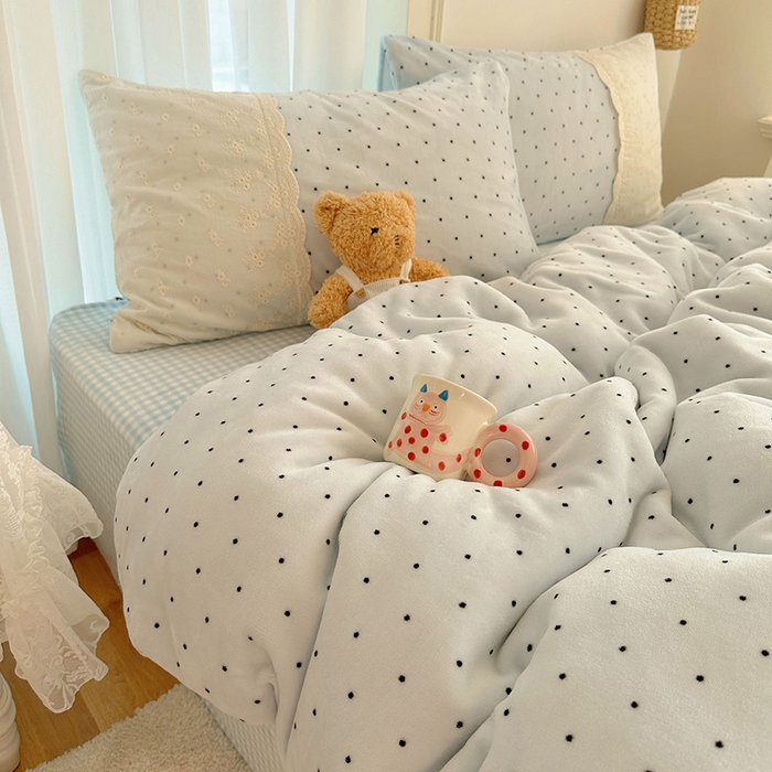 91家纺网 家纺一手货源 找家纺 瑞莱 2025年秋冬新款全棉花边牛奶绒四件套 全棉花边-可可蓝