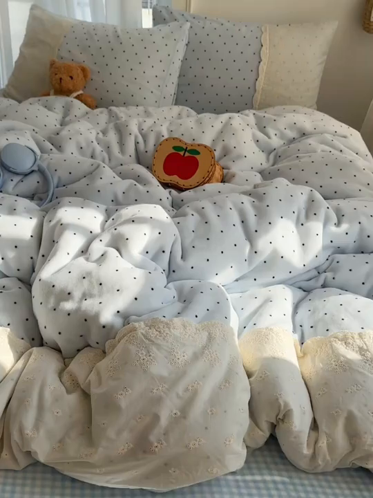 91家纺网 家纺一手货源 找家纺 瑞莱 2025年秋冬新款全棉花边牛奶绒四件套 全棉花边-可可蓝