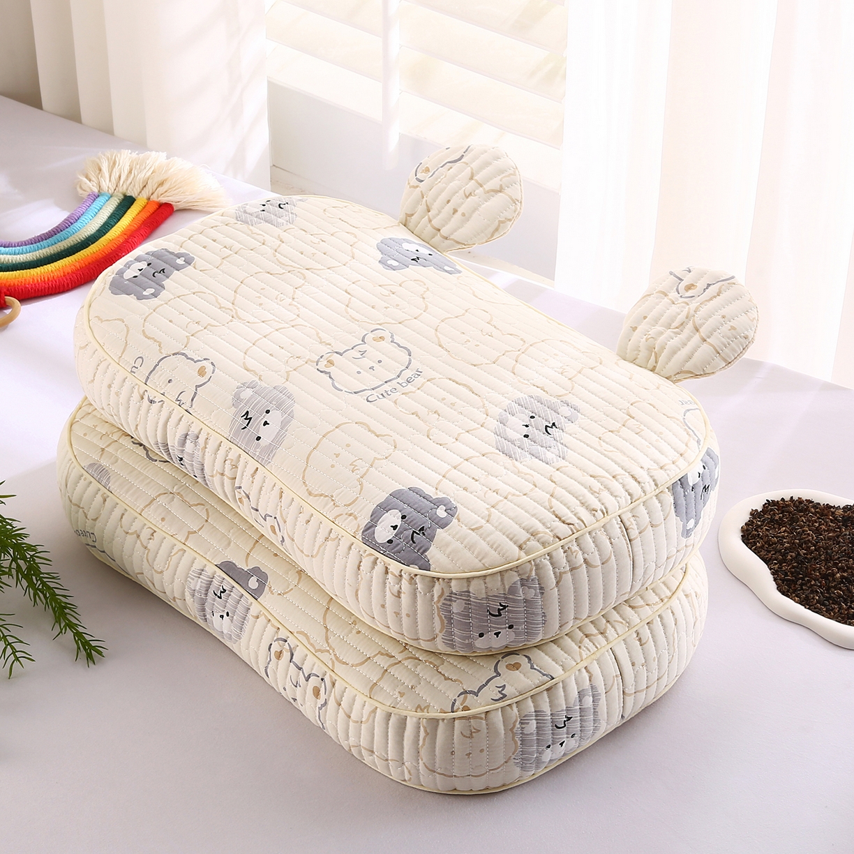 91家纺网 家纺一手货源 找家纺 梵希良品家纺 2025新款米奇耳朵全棉双层纱枕头枕芯可拆洗可替换内胆荞麦壳枕头枕芯 影子熊