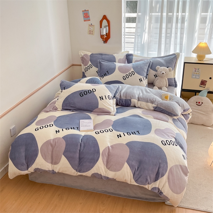 91家纺网 家纺一手货源 找家纺 寻米 2025新款高克重加厚保暖牛奶绒四件套-第二批 简约晚安