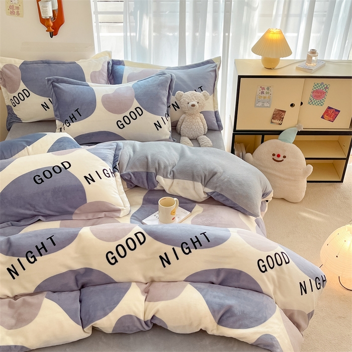 91家纺网 家纺一手货源 找家纺 寻米 2025新款高克重加厚保暖牛奶绒四件套-第二批 简约晚安