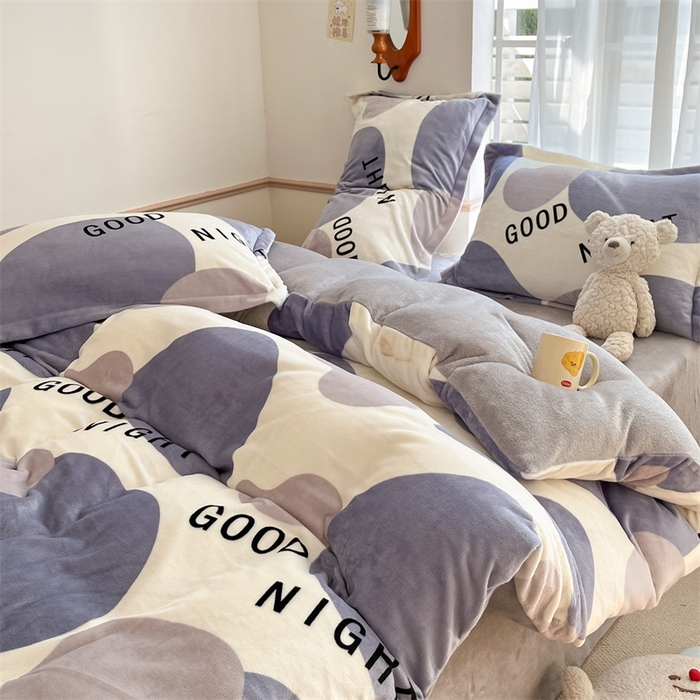91家纺网 家纺一手货源 找家纺 寻米 2025新款高克重加厚保暖牛奶绒四件套-第二批 简约晚安