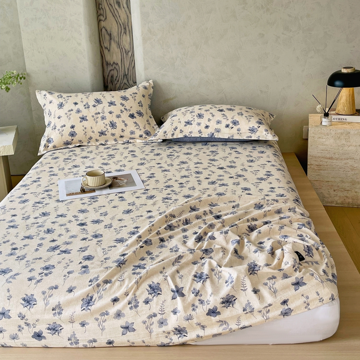 91家纺网 家纺一手货源 找家纺 梵克保罗 2025秋冬新款10A抗菌原麻床笠套件跨境外贸 水墨江南