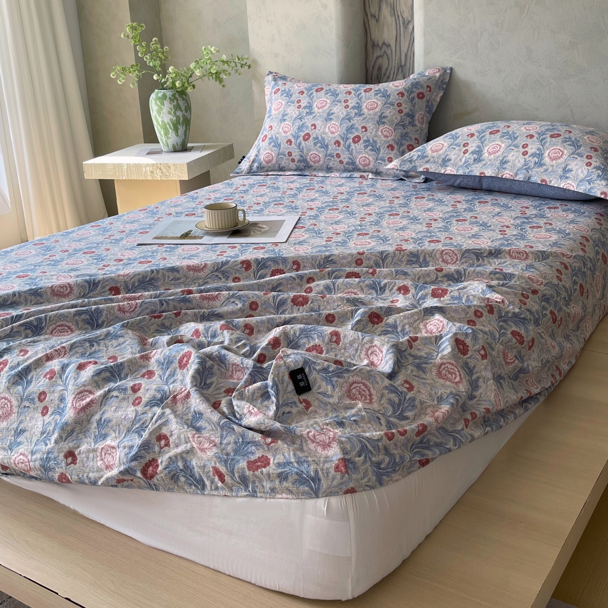 91家纺网 家纺一手货源 找家纺 梵克保罗 2025秋冬新款10A抗菌原麻床笠套件跨境外贸 繁华似锦