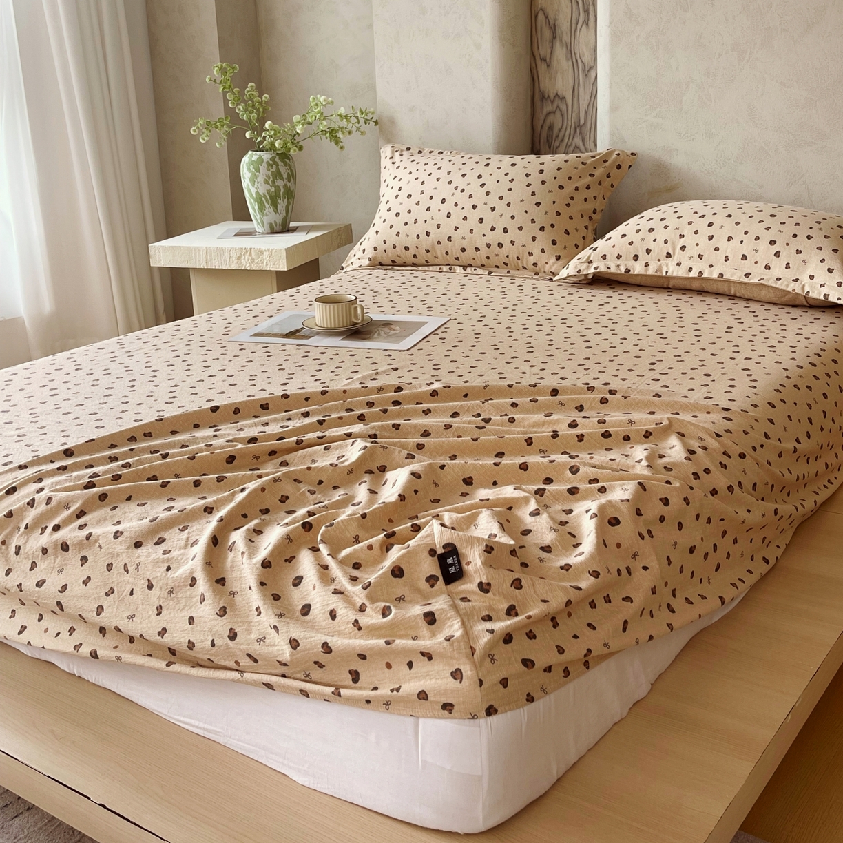 91家纺网 家纺一手货源 找家纺 梵克保罗 2025秋冬新款10A抗菌原麻床笠套件跨境外贸 精致豹纹