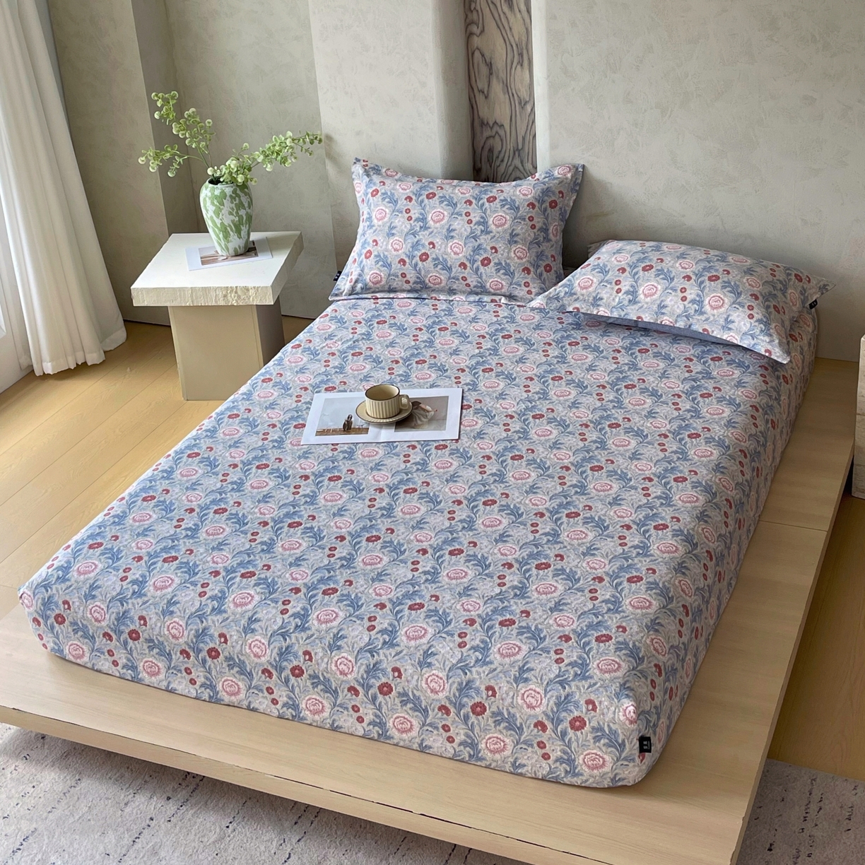 91家纺网 家纺一手货源 找家纺 梵克保罗 2025秋冬新款10A抗菌原麻床笠套件跨境外贸 繁华似锦