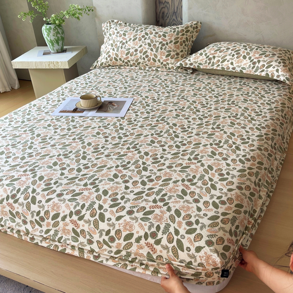 91家纺网 家纺一手货源 找家纺 梵克保罗 2025秋冬新款10A抗菌原麻床笠套件跨境外贸 绿野仙踪