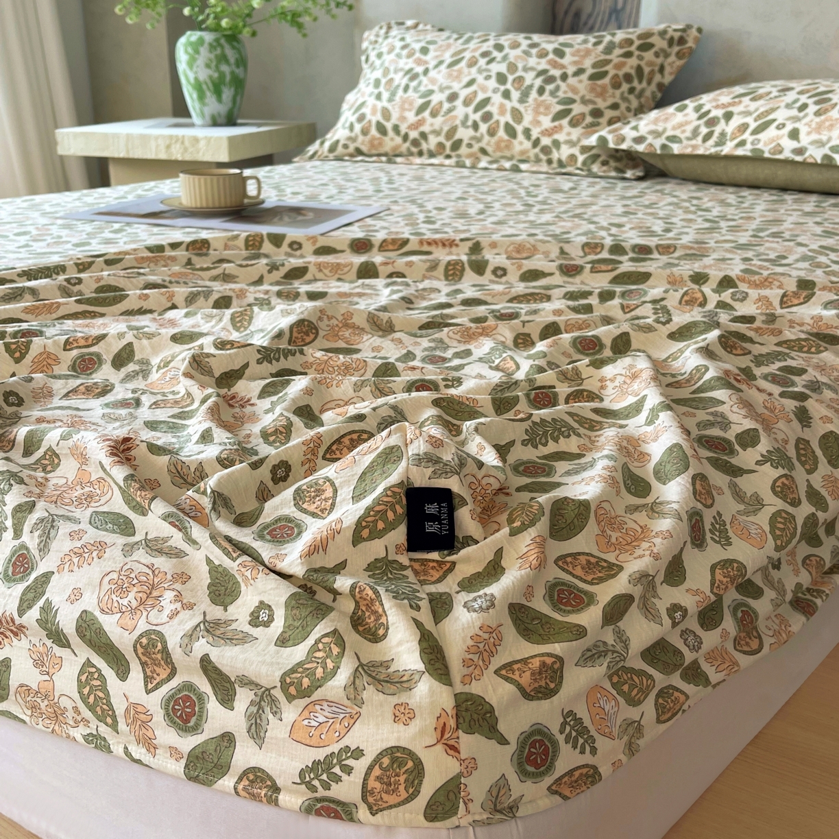 91家纺网 家纺一手货源 找家纺 梵克保罗 2025秋冬新款10A抗菌原麻床笠套件跨境外贸 绿野仙踪