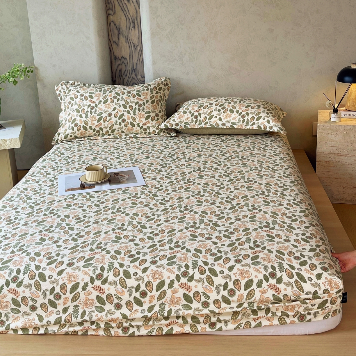 91家纺网 家纺一手货源 找家纺 梵克保罗 2025秋冬新款10A抗菌原麻床笠套件跨境外贸 绿野仙踪