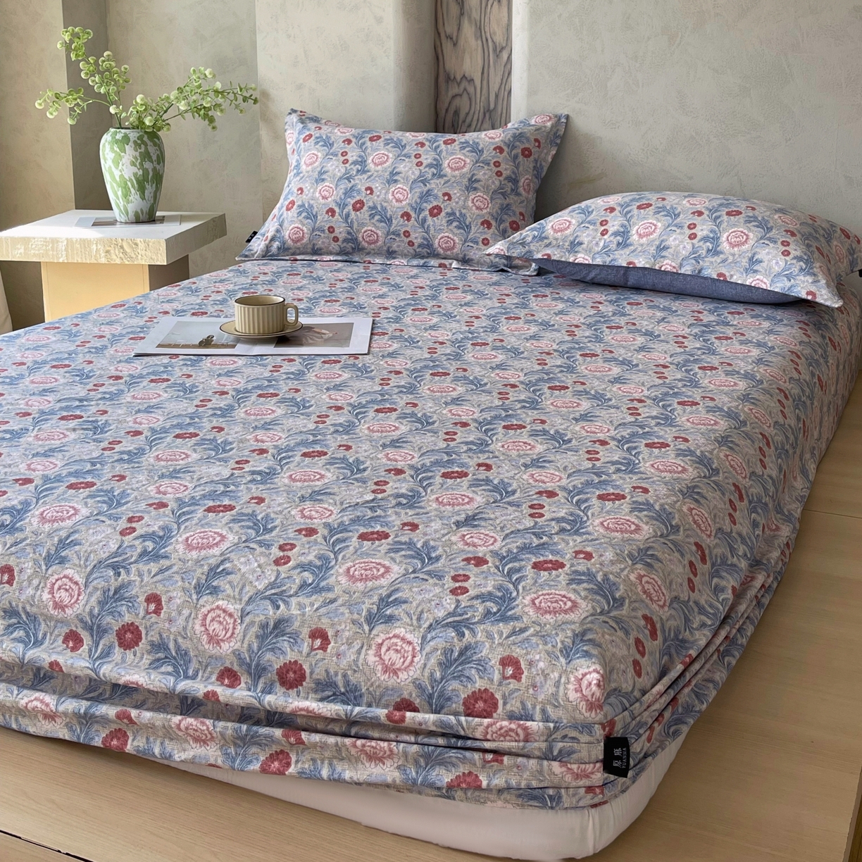 91家纺网 家纺一手货源 找家纺 梵克保罗 2025秋冬新款10A抗菌原麻床笠套件跨境外贸 繁华似锦