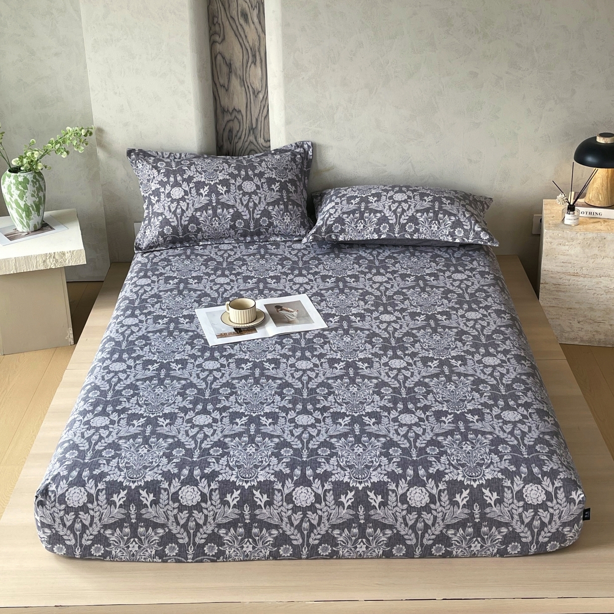 91家纺网 家纺一手货源 找家纺 梵克保罗 2025秋冬新款10A抗菌原麻床笠套件跨境外贸 人间草木