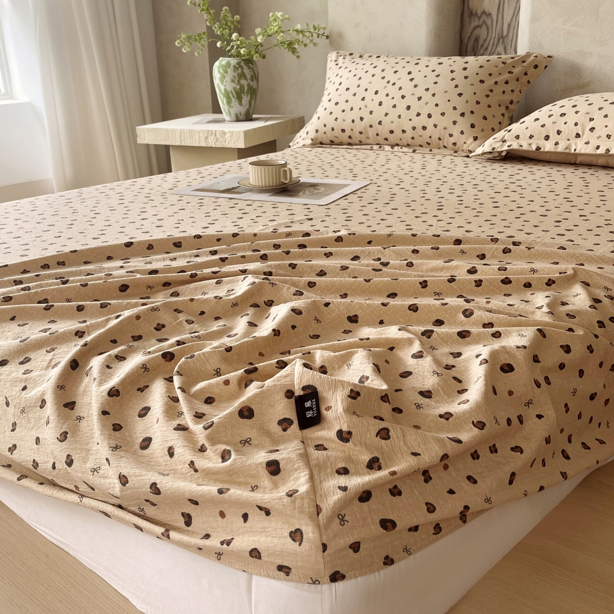 91家纺网 家纺一手货源 找家纺 梵克保罗 2025秋冬新款10A抗菌原麻床笠套件跨境外贸 精致豹纹