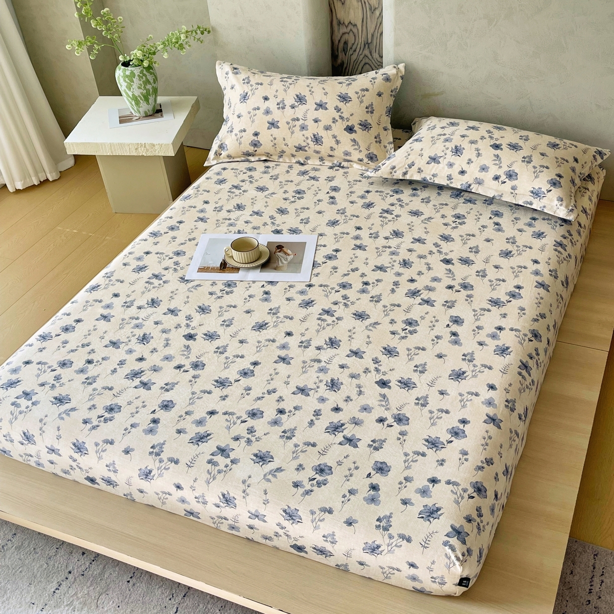 91家纺网 家纺一手货源 找家纺 梵克保罗 2025秋冬新款10A抗菌原麻床笠套件跨境外贸 水墨江南