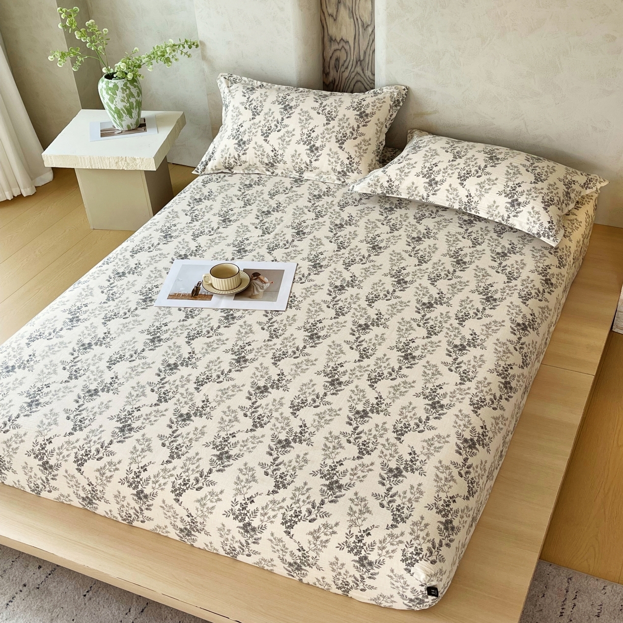 91家纺网 家纺一手货源 找家纺 梵克保罗 2025秋冬新款10A抗菌原麻床笠套件跨境外贸 灰色空间