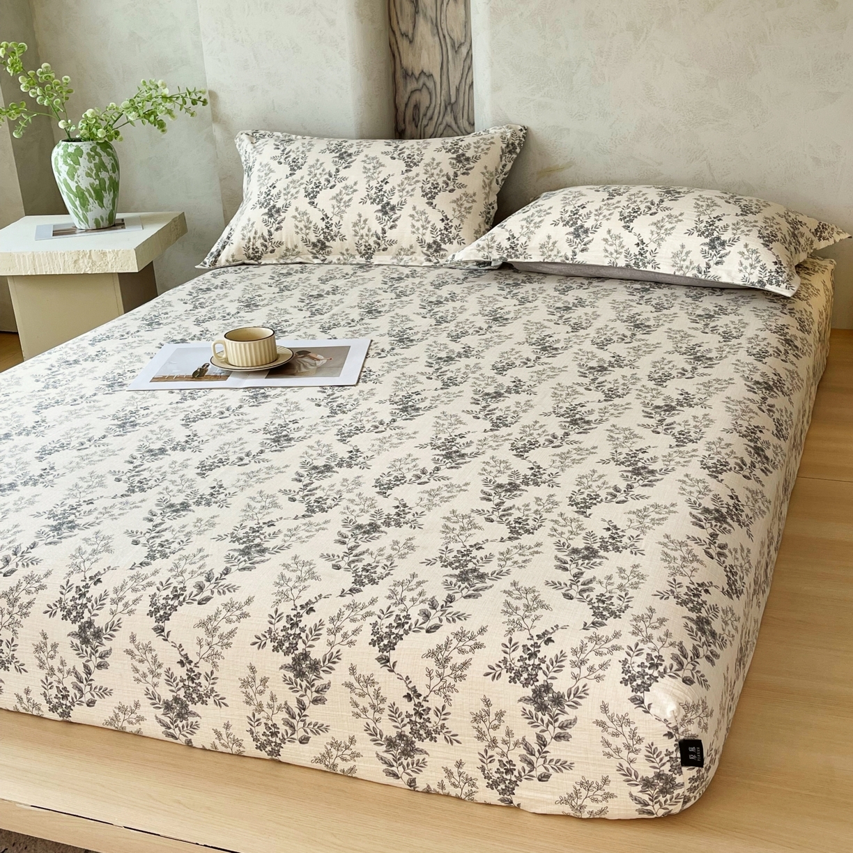 91家纺网 家纺一手货源 找家纺 梵克保罗 2025秋冬新款10A抗菌原麻床笠套件跨境外贸 灰色空间