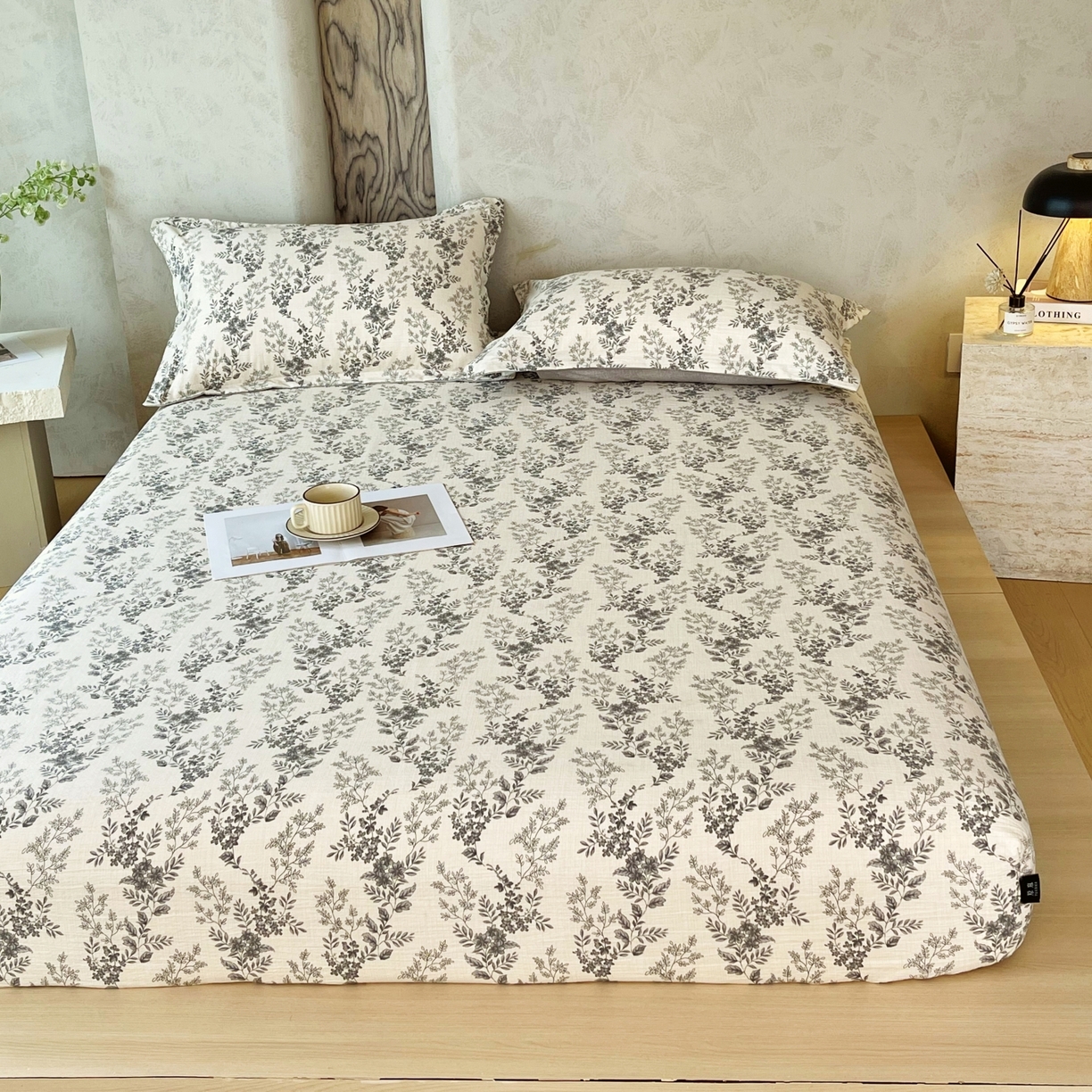 91家纺网 家纺一手货源 找家纺 梵克保罗 2025秋冬新款10A抗菌原麻床笠套件跨境外贸 灰色空间