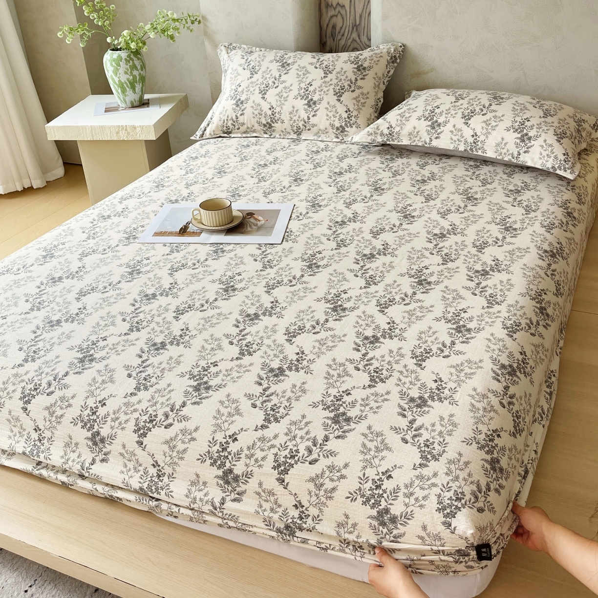 91家纺网 家纺一手货源 找家纺 梵克保罗 2025秋冬新款10A抗菌原麻床笠套件跨境外贸 灰色空间