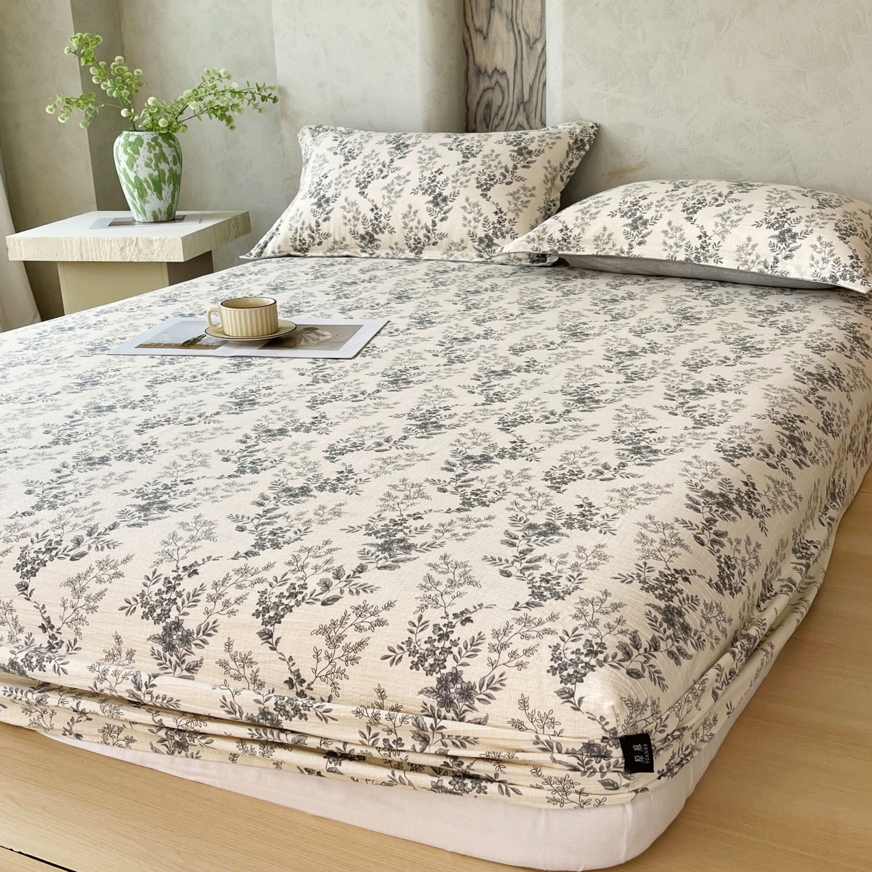 91家纺网 家纺一手货源 找家纺 梵克保罗 2025秋冬新款10A抗菌原麻床笠套件跨境外贸 灰色空间