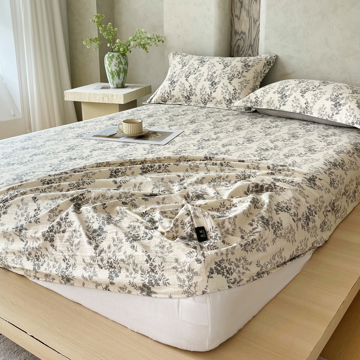 91家纺网 家纺一手货源 找家纺 梵克保罗 2025秋冬新款10A抗菌原麻床笠套件跨境外贸 灰色空间