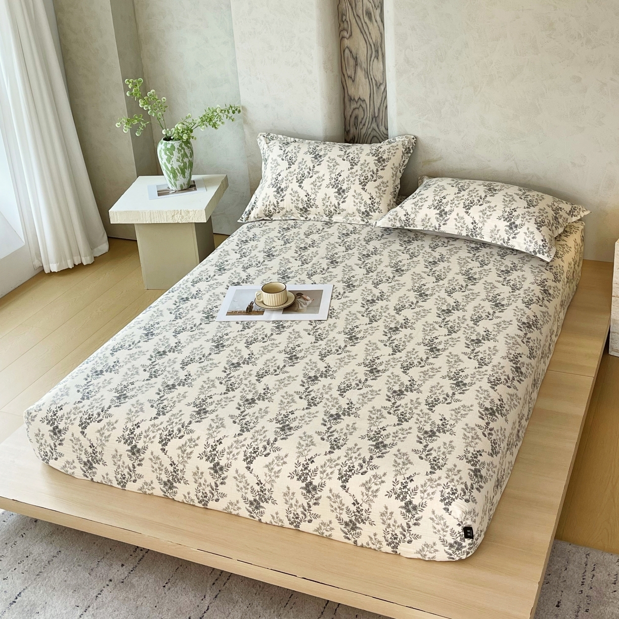 91家纺网 家纺一手货源 找家纺 梵克保罗 2025秋冬新款10A抗菌原麻床笠套件跨境外贸 灰色空间