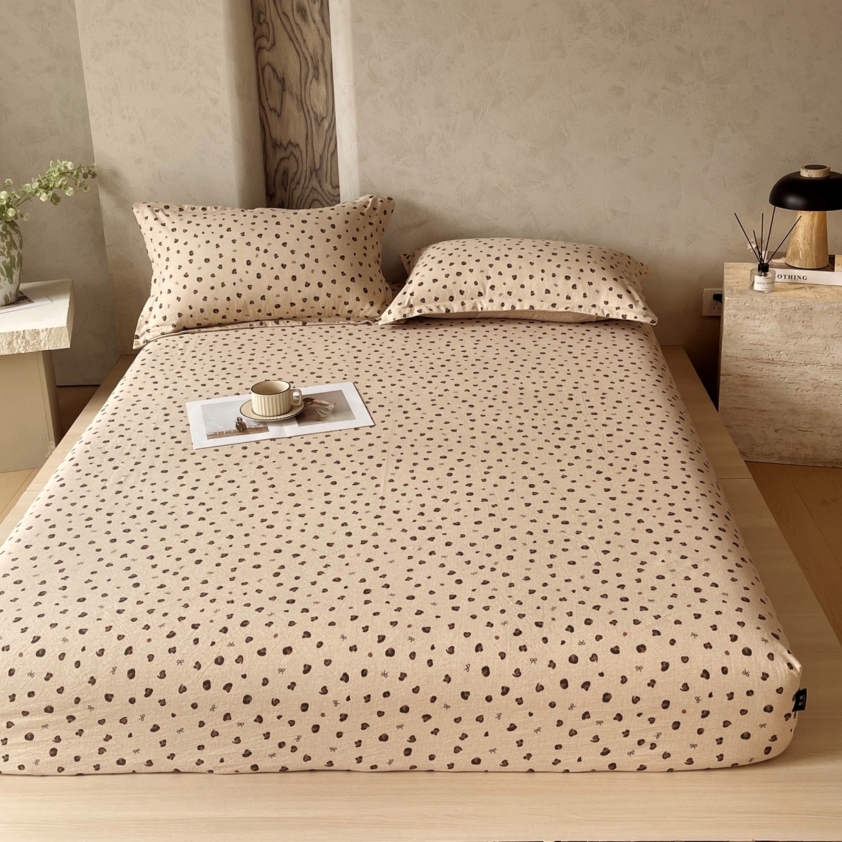 91家纺网 家纺一手货源 找家纺 梵克保罗 2025秋冬新款10A抗菌原麻床笠套件跨境外贸 精致豹纹