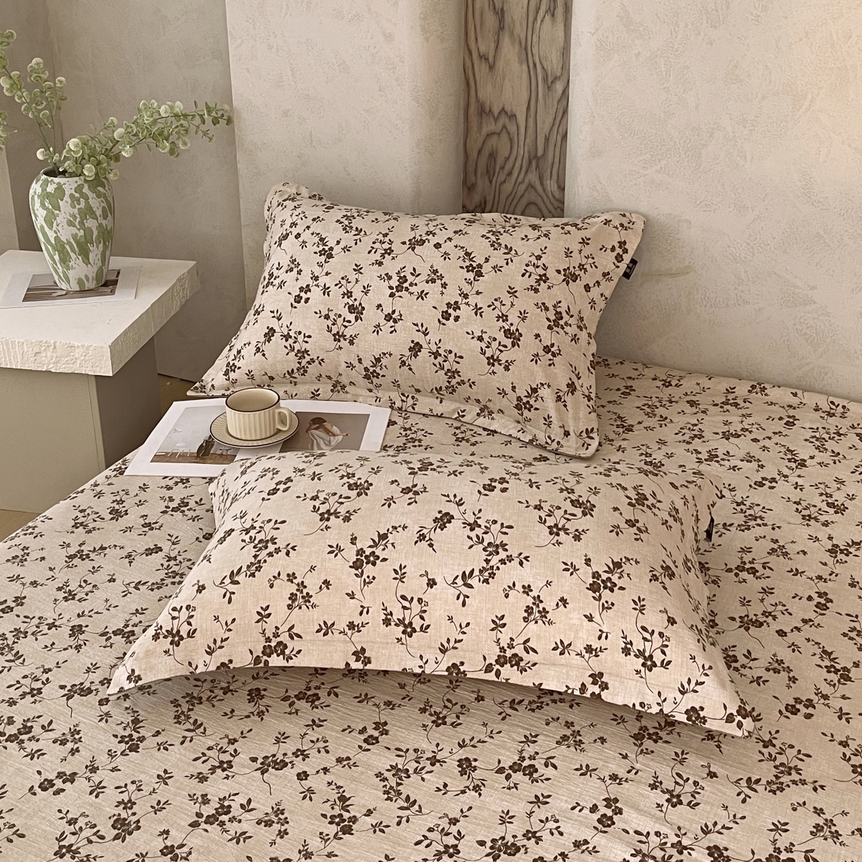 91家纺网 家纺一手货源 找家纺 梵克保罗 2025秋冬新款10A抗菌原麻床笠套件跨境外贸 花枝漫天