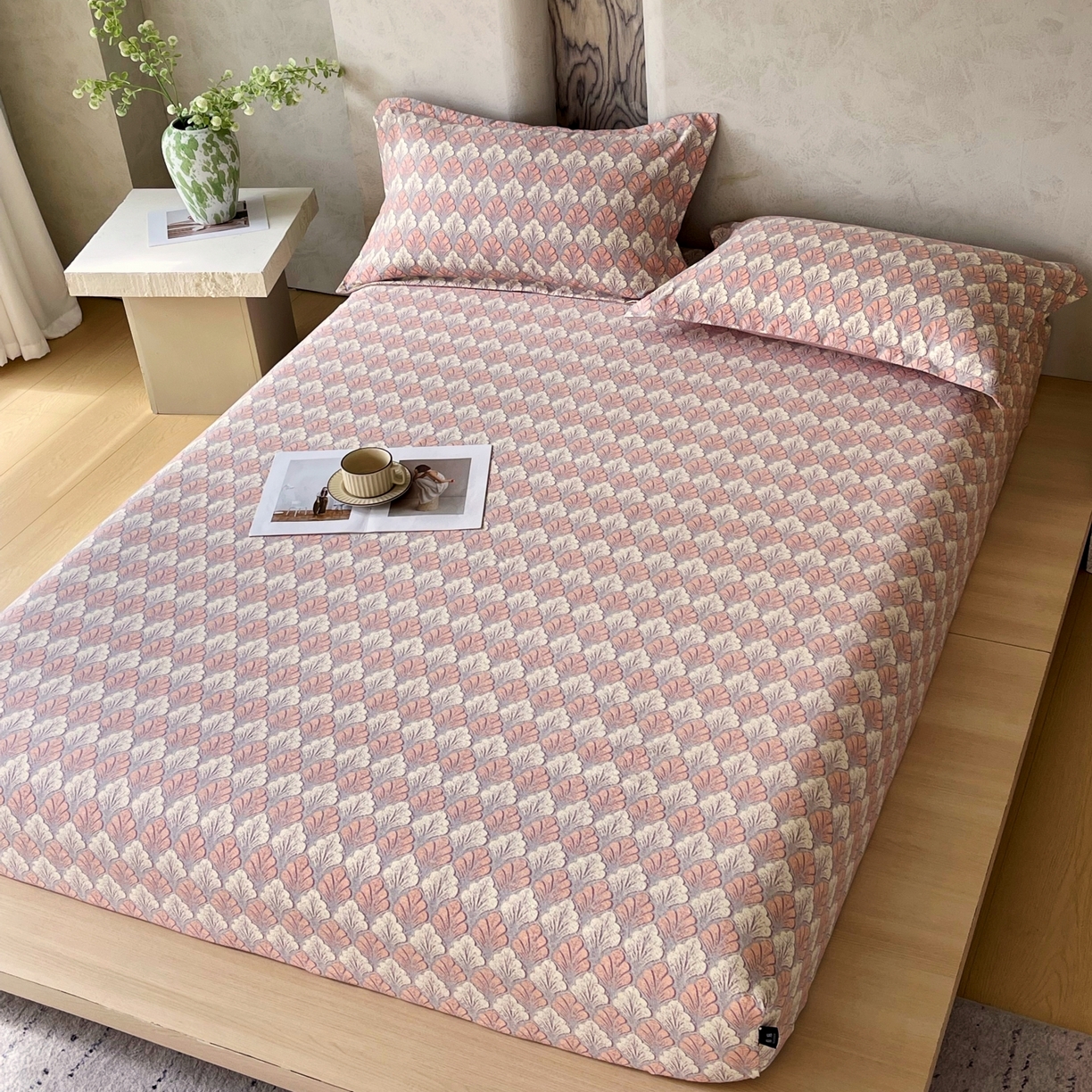 91家纺网 家纺一手货源 找家纺 梵克保罗 2025秋冬新款10A抗菌原麻床笠套件跨境外贸 时光森林