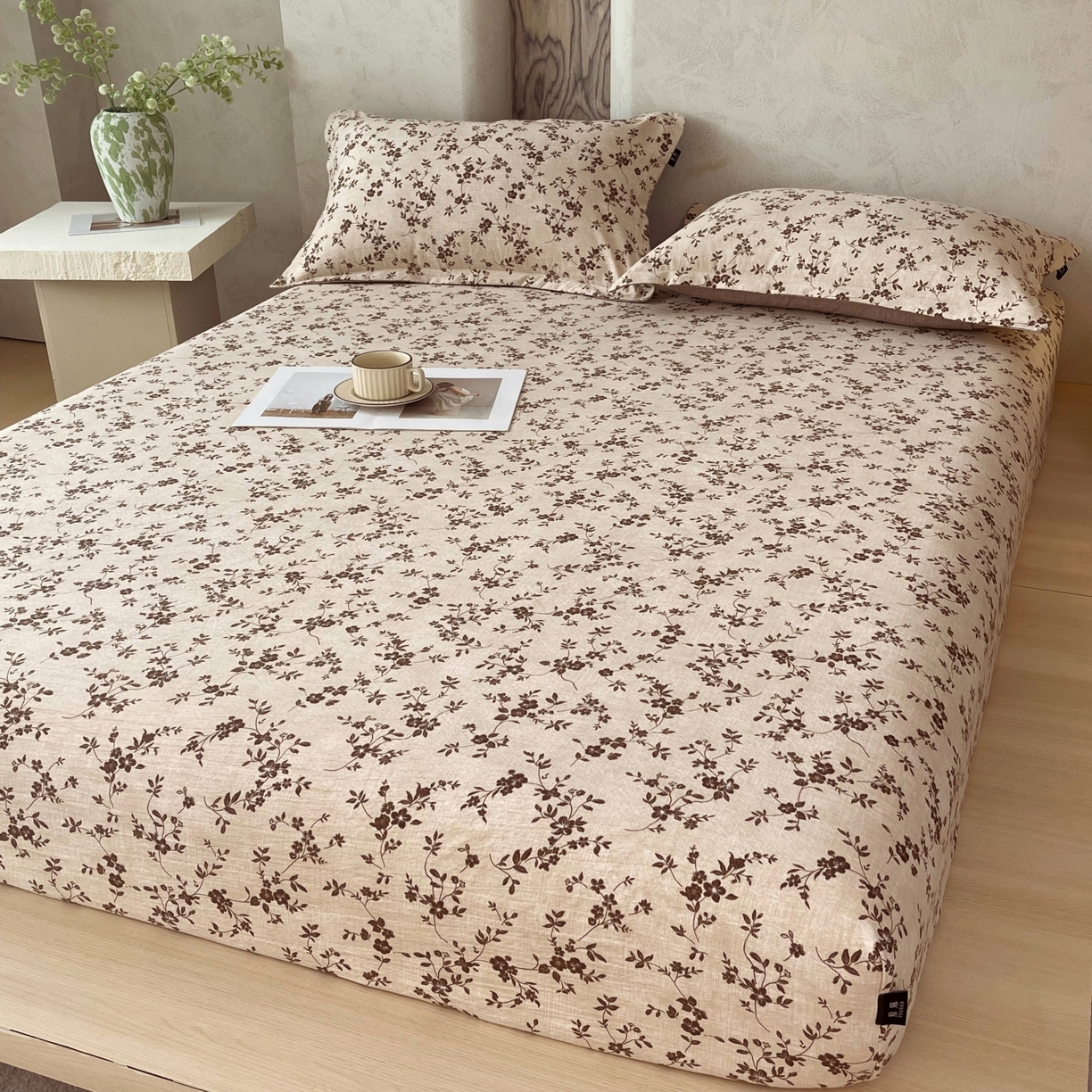 91家纺网 家纺一手货源 找家纺 梵克保罗 2025秋冬新款10A抗菌原麻床笠套件跨境外贸 花枝漫天