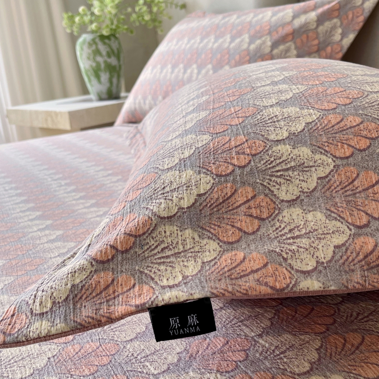 91家纺网 家纺一手货源 找家纺 梵克保罗 2025秋冬新款10A抗菌原麻床笠套件跨境外贸 时光森林