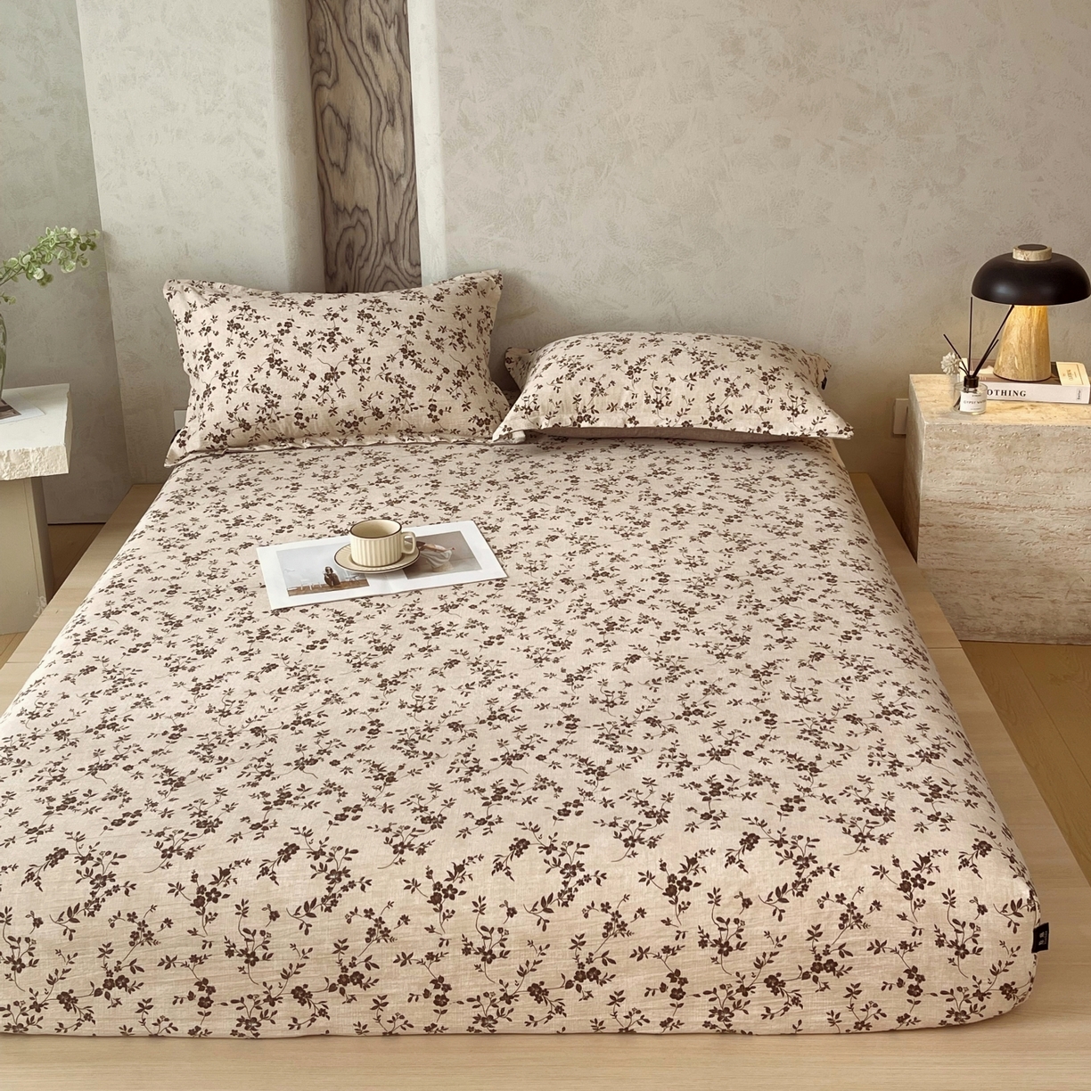 91家纺网 家纺一手货源 找家纺 梵克保罗 2025秋冬新款10A抗菌原麻床笠套件跨境外贸 花枝漫天