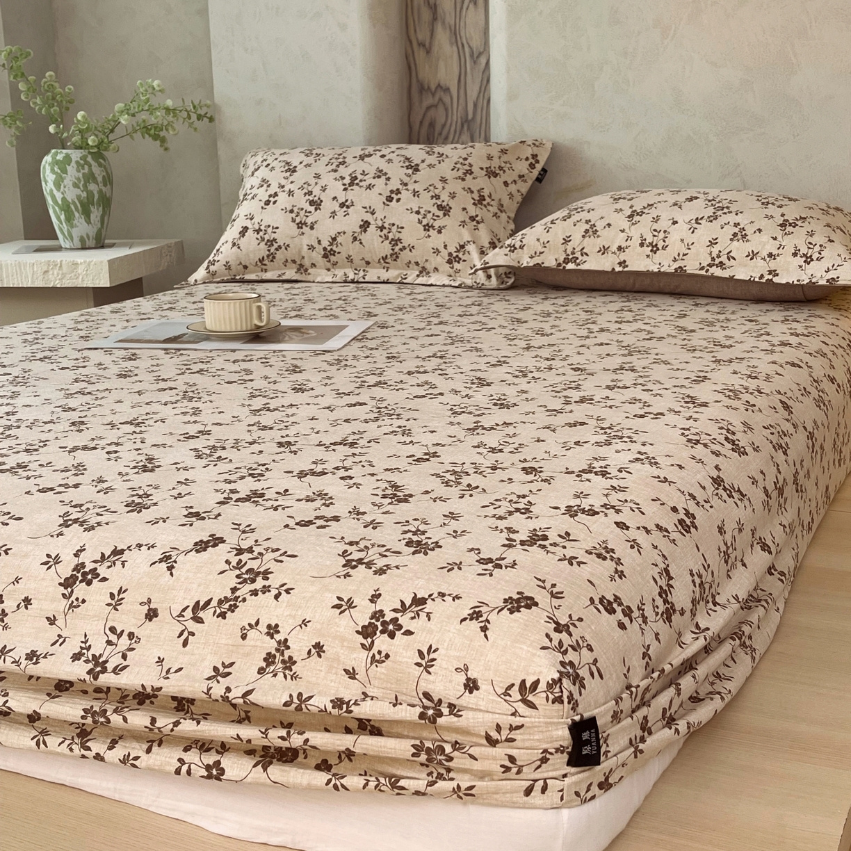 91家纺网 家纺一手货源 找家纺 梵克保罗 2025秋冬新款10A抗菌原麻床笠套件跨境外贸 花枝漫天