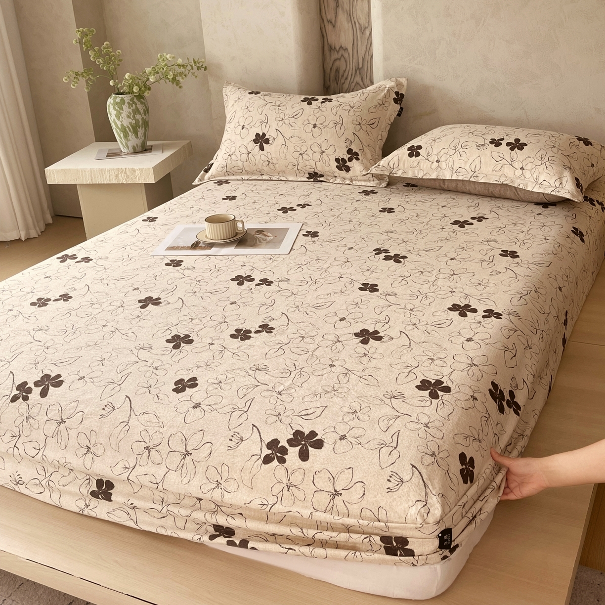 91家纺网 家纺一手货源 找家纺 梵克保罗 2025秋冬新款10A抗菌原麻床笠套件跨境外贸 朝花夕拾