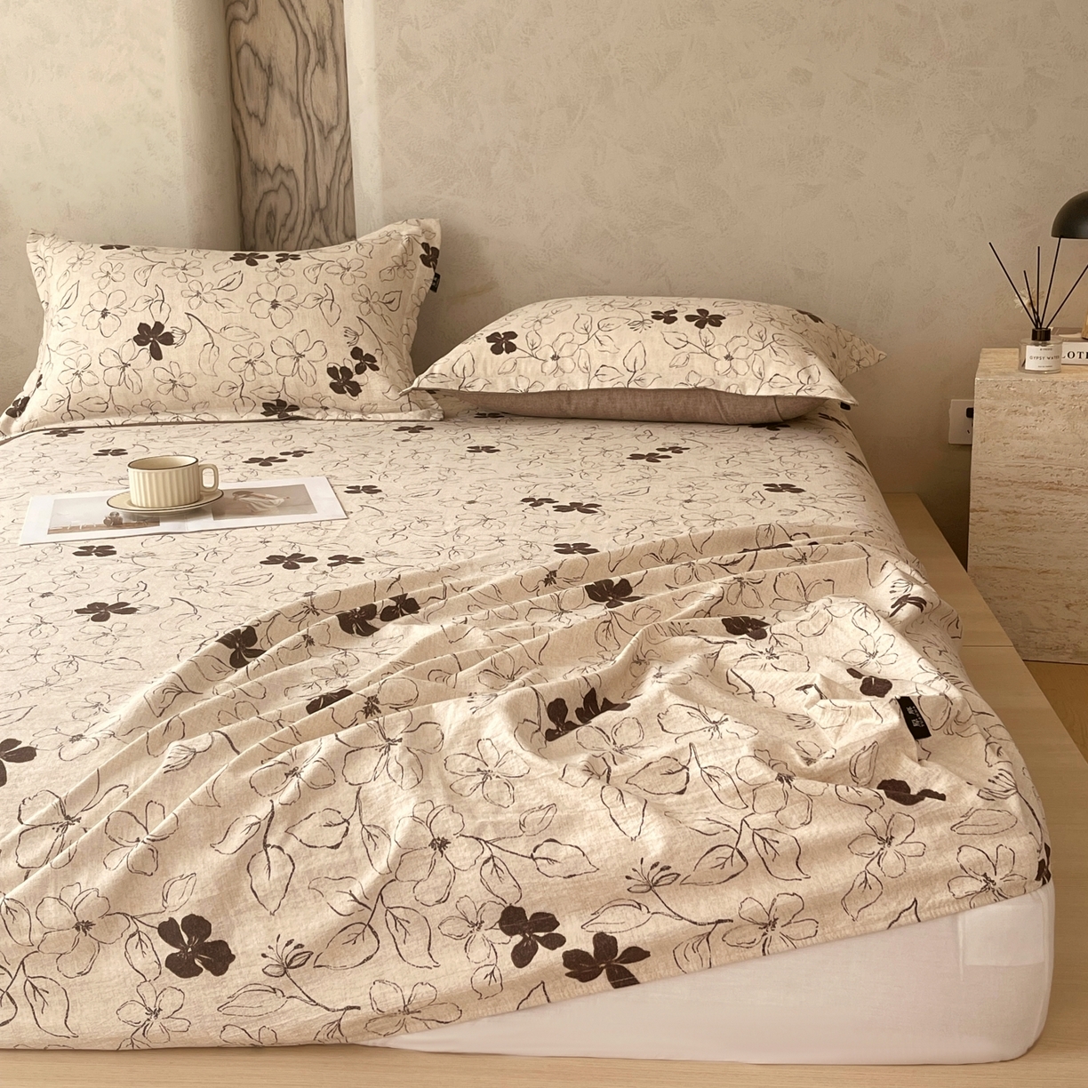 91家纺网 家纺一手货源 找家纺 梵克保罗 2025秋冬新款10A抗菌原麻床笠套件跨境外贸 朝花夕拾