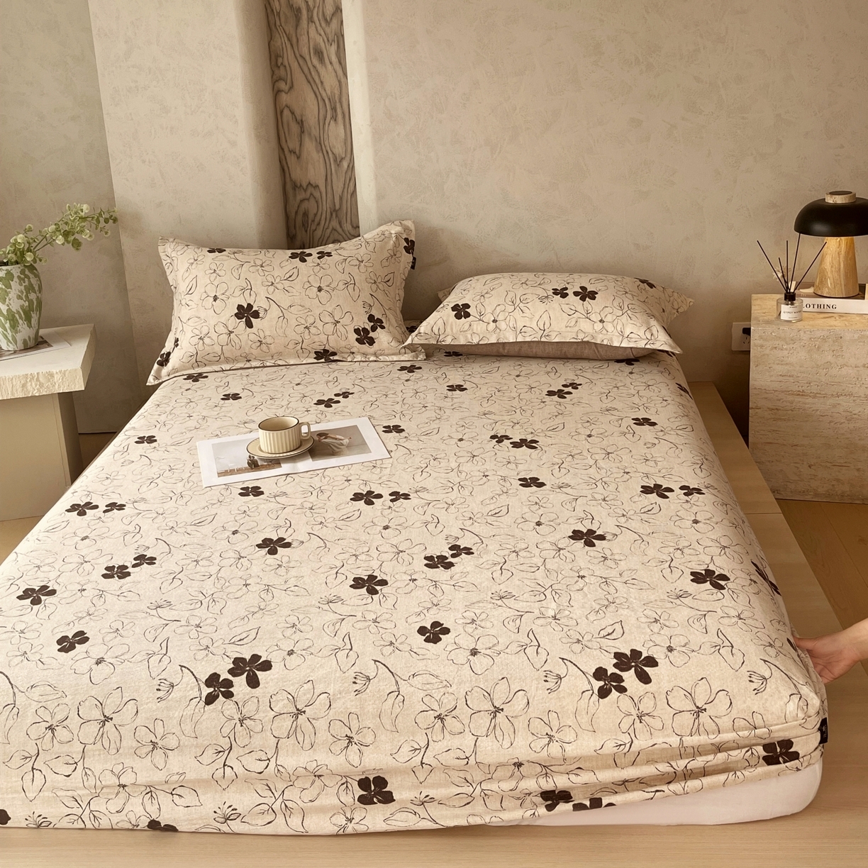 91家纺网 家纺一手货源 找家纺 梵克保罗 2025秋冬新款10A抗菌原麻床笠套件跨境外贸 朝花夕拾