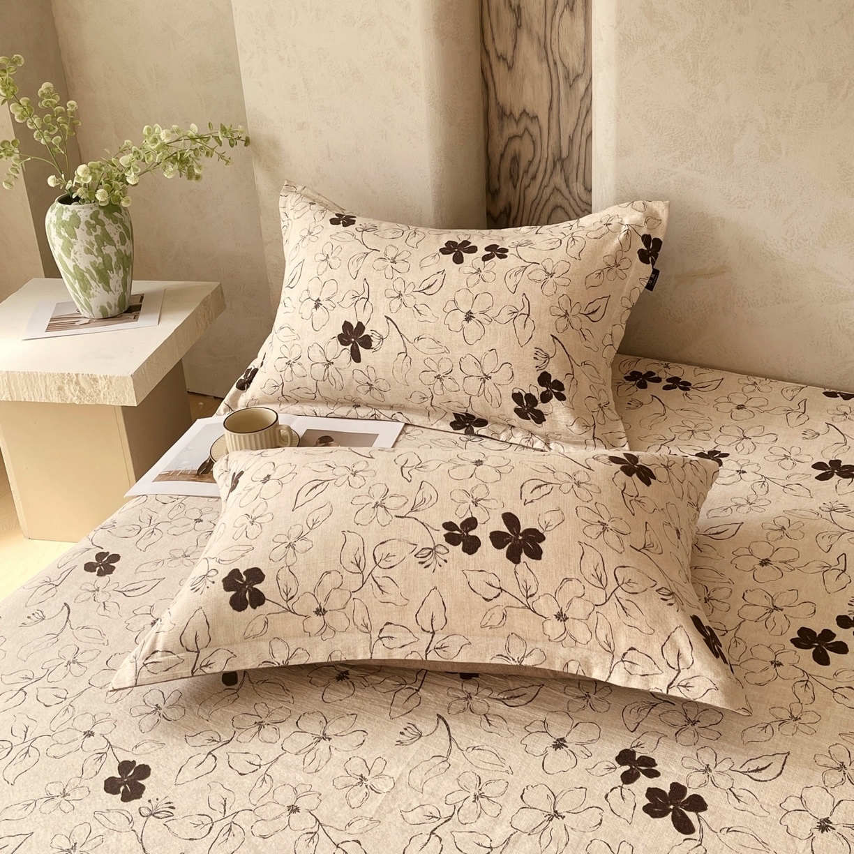 91家纺网 家纺一手货源 找家纺 梵克保罗 2025秋冬新款10A抗菌原麻床笠套件跨境外贸 朝花夕拾