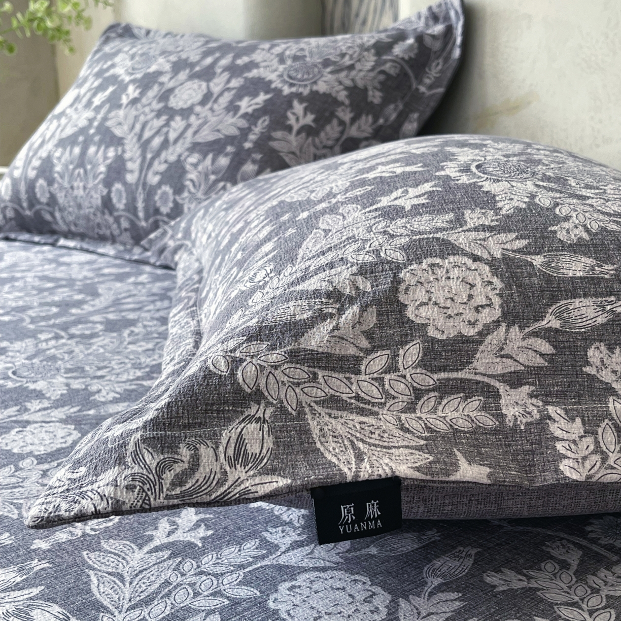 91家纺网 家纺一手货源 找家纺 梵克保罗 2025秋冬新款10A抗菌原麻床笠套件跨境外贸 人间草木