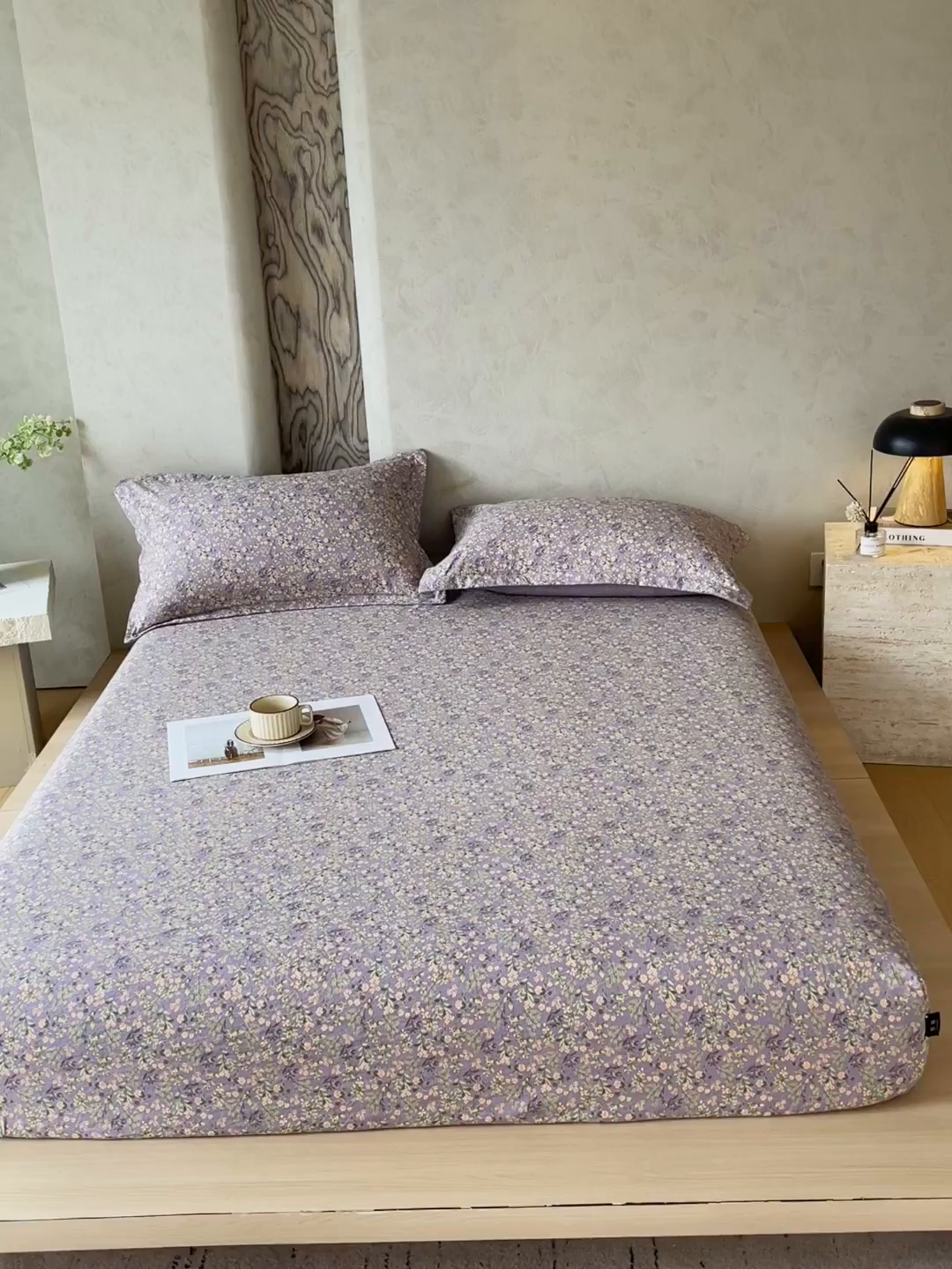 91家纺网 家纺一手货源 找家纺 梵克保罗 2025秋冬新款10A抗菌原麻床笠套件跨境外贸 甜蜜紫园