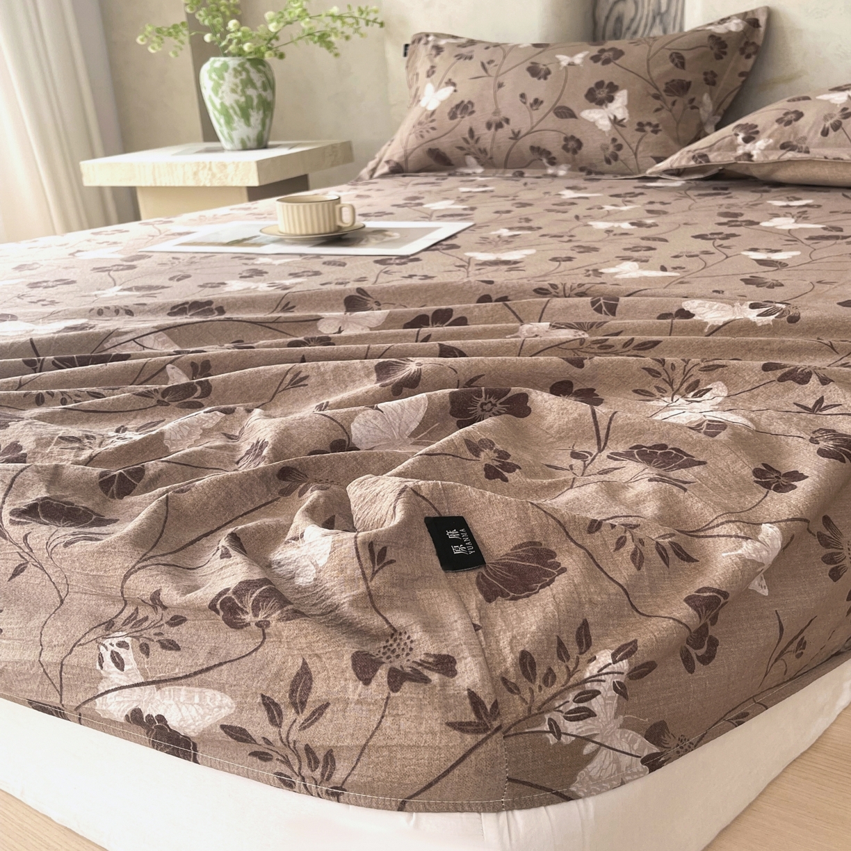 91家纺网 家纺一手货源 找家纺 梵克保罗 2025秋冬新款10A抗菌原麻床笠套件跨境外贸 秋风落叶